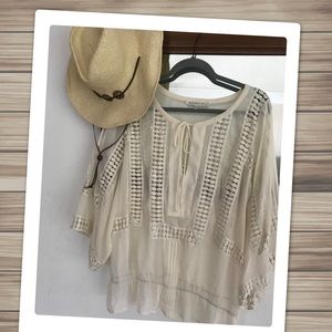Pretty Boho Crochet Detail Wide Sleeve Blouse!